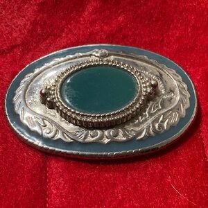 Vintage Style Silver-Tone Teal Oval belt buckle
